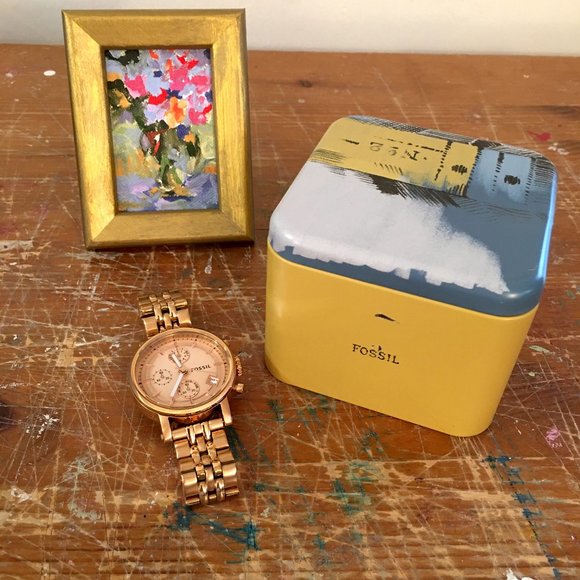 Women's Rose Gold Fossil Boyfriend Chronograph Watch, NWOT - Picture 6 of 6